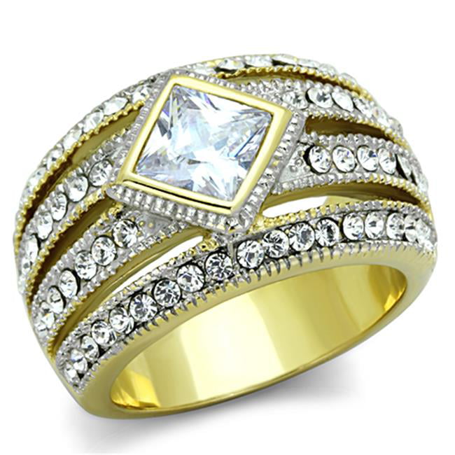 TK1551-5 Women Two-Tone IP Gold Stainless Steel Ring with AAA Grade CZ in Clear - Size 5