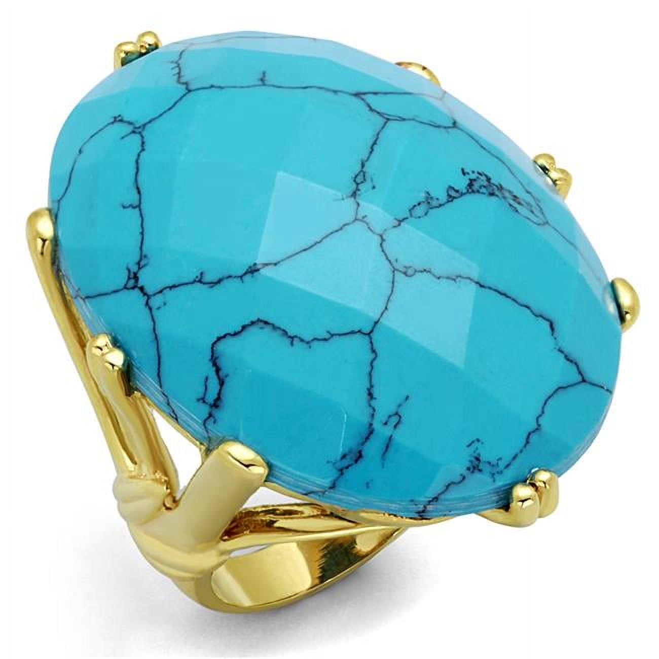 Women Gold Brass Ring with Synthetic in Turquoise - Size 7