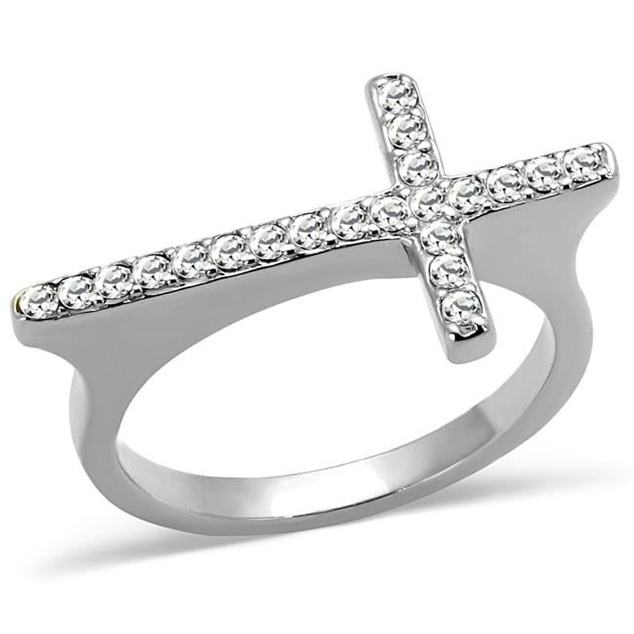 Women Rhodium Brass Ring with Top Grade Crystal in Clear - Size 9