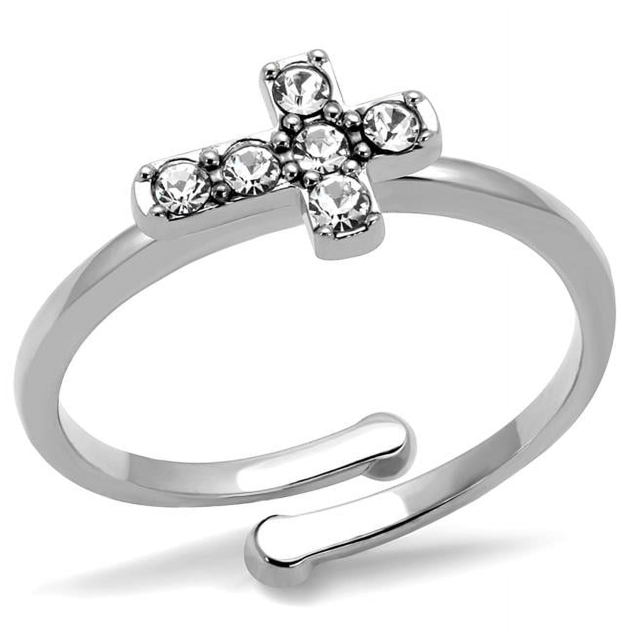 Women Rhodium Brass Ring with Top Grade Crystal in Clear - Size 8