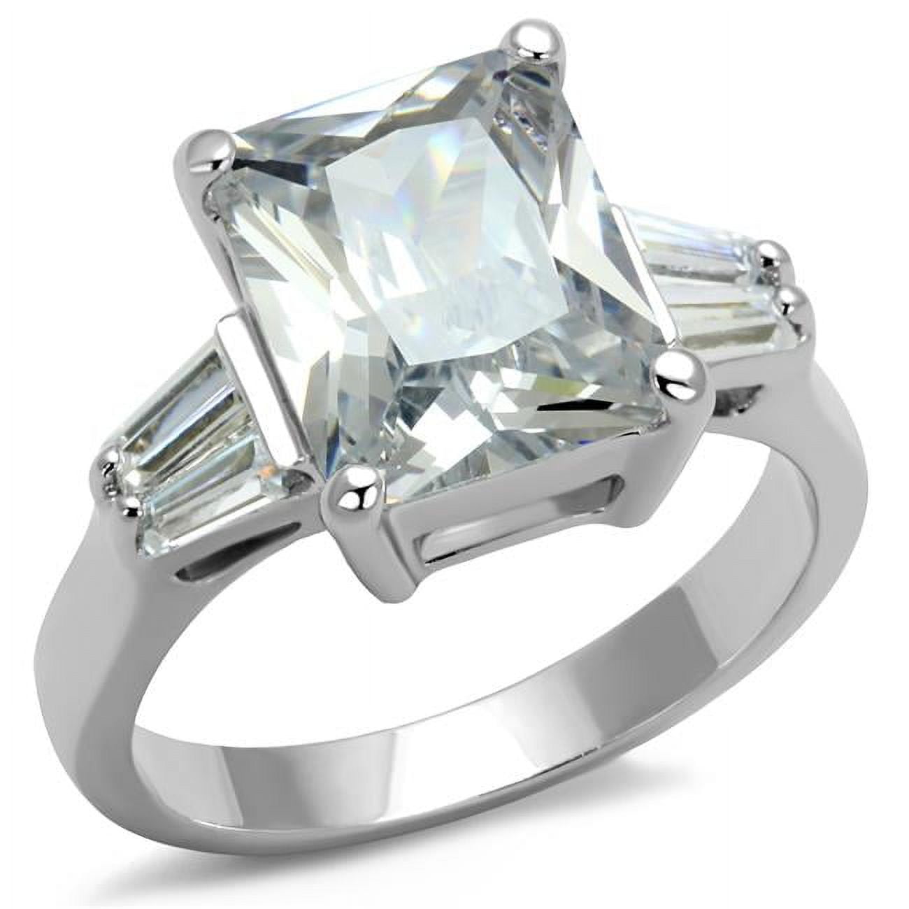 Women Rhodium Brass Ring with AAA Grade CZ in Clear - Size 6