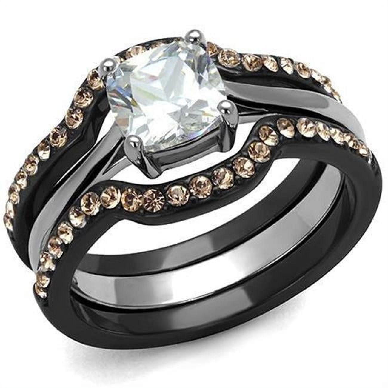 LOA1343-11 Women IP Black Stainless Steel Ring with AAA Grade CZ in Clear - Size 11