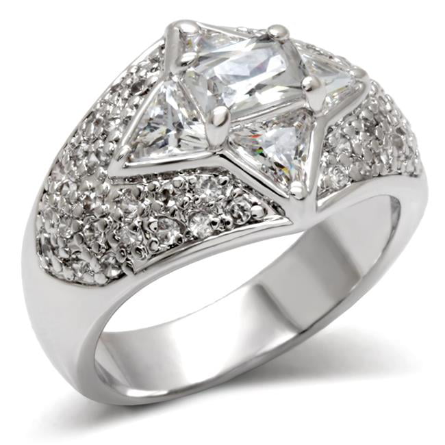 LOA477-8 Women High-Polished 925 Sterling Silver Ring with AAA Grade CZ in Clear - Size 8