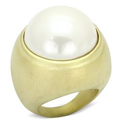 Women Matte Gold Brass Ring with Synthetic in White - Size 5