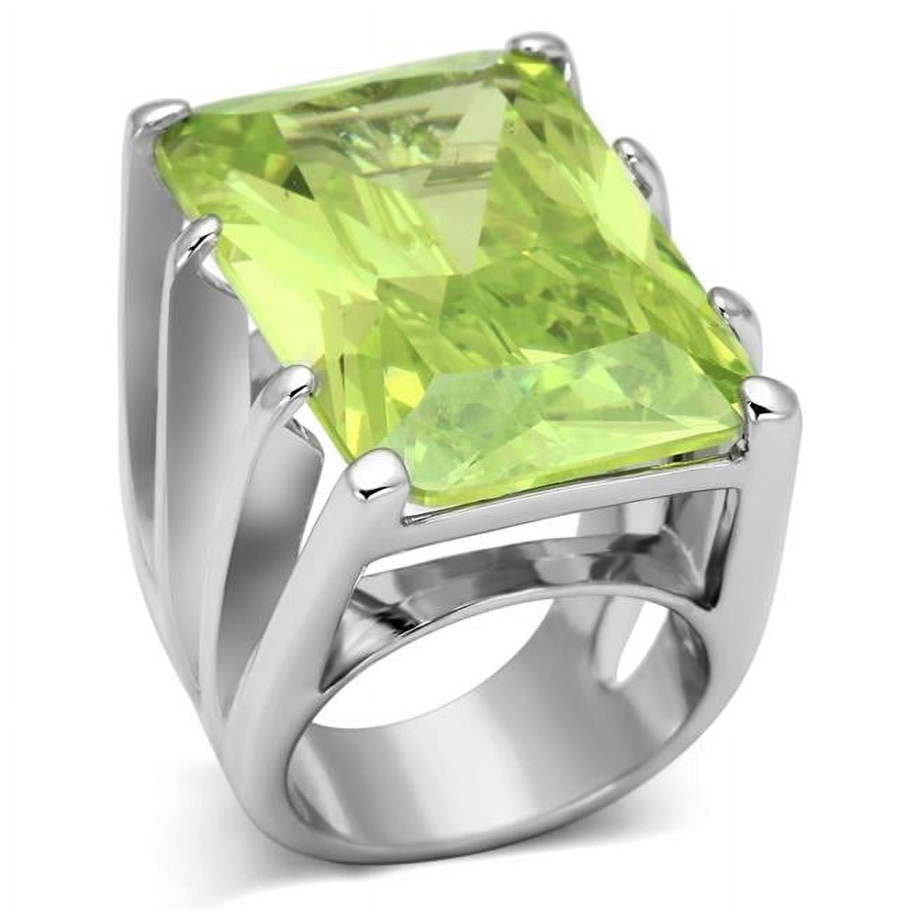 Women Rhodium Brass Ring with AAA Grade CZ in Apple Green - Size 8