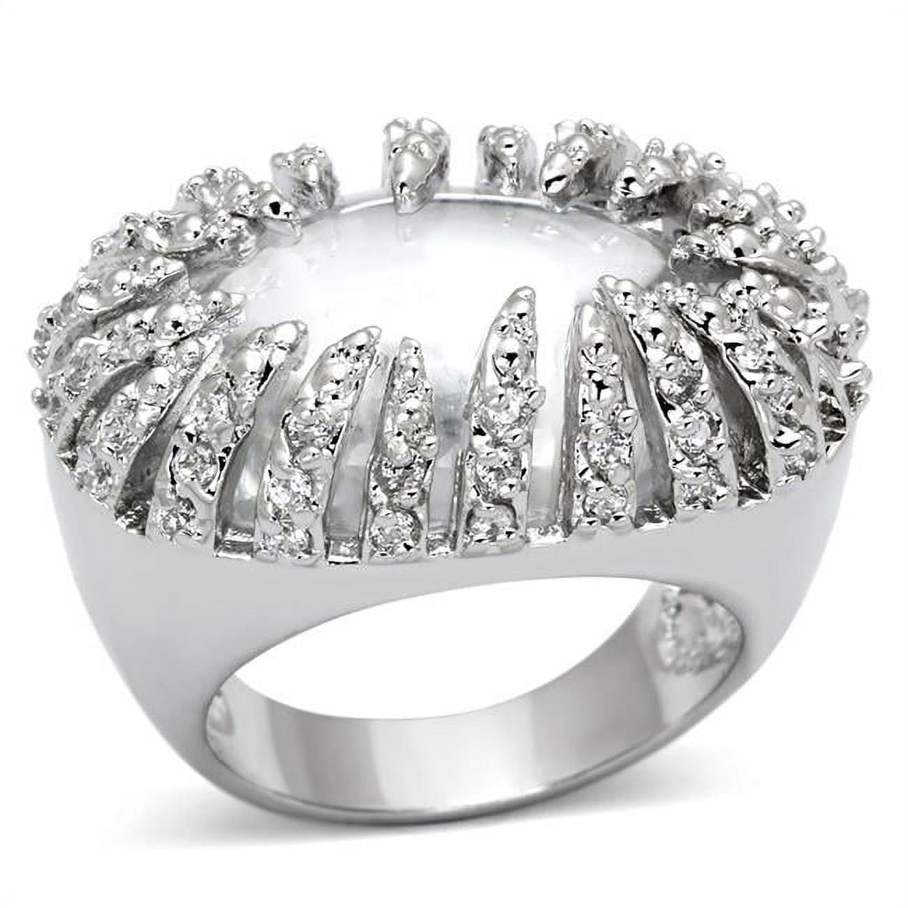 Women Rhodium Brass Ring with AAA Grade CZ in Clear - Size 6