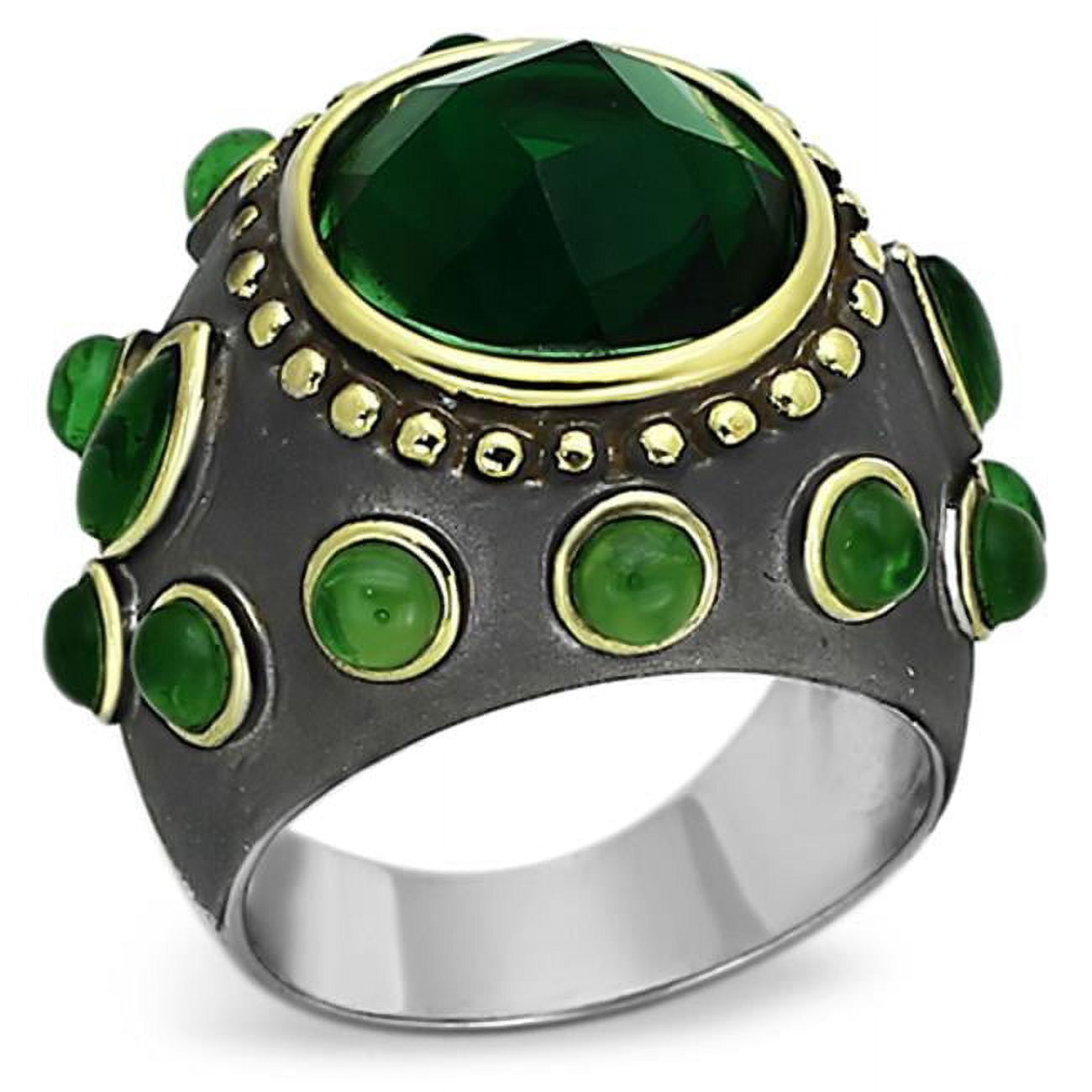 Picture of Alamode LOA881-5 Women Reverse Two-Tone Brass Ring with Synthetic in Emerald - Size 5