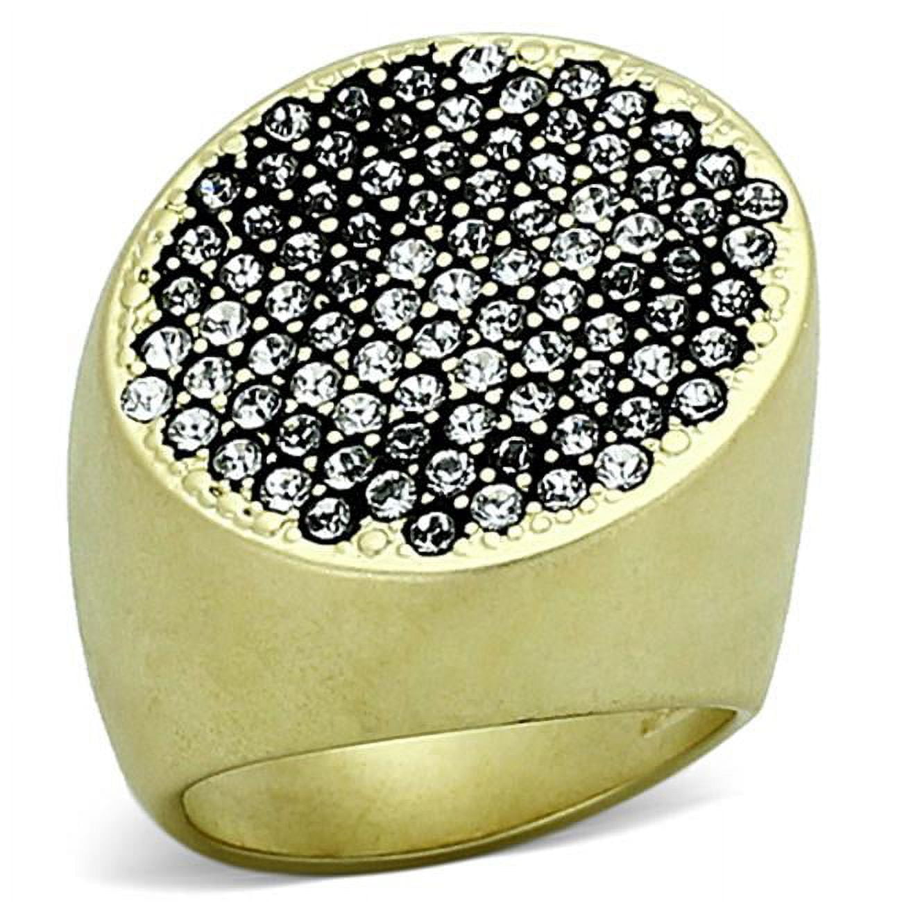Women Matte Gold Brass Ring with Top Grade Crystal in Clear - Size 9