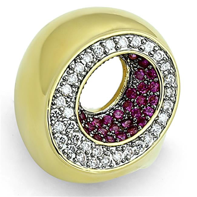 Women Gold & Ruthenium Brass Ring with AAA Grade CZ in Ruby - Size 6