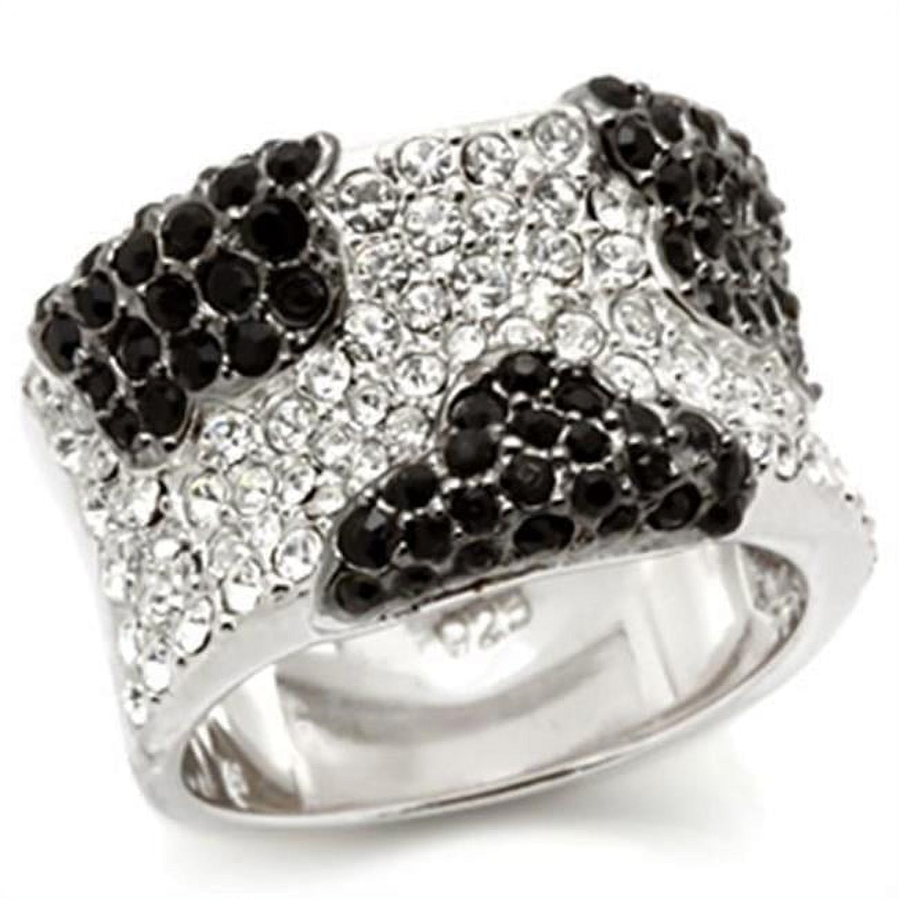 LOS121-8 Women Rhodium & Ruthenium 925 Sterling Silver Ring with Top Grade Crystal in Jet - Size 8