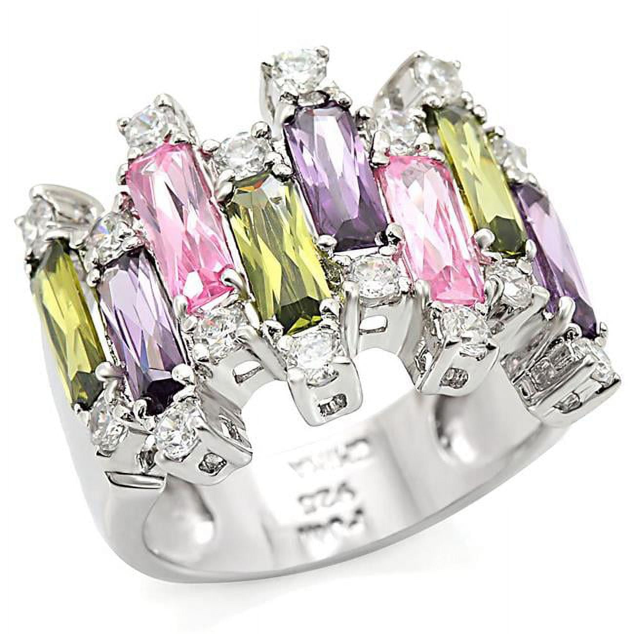 LOS334-7 Women Rhodium 925 Sterling Silver Ring with AAA Grade CZ in Multi Color - Size 7