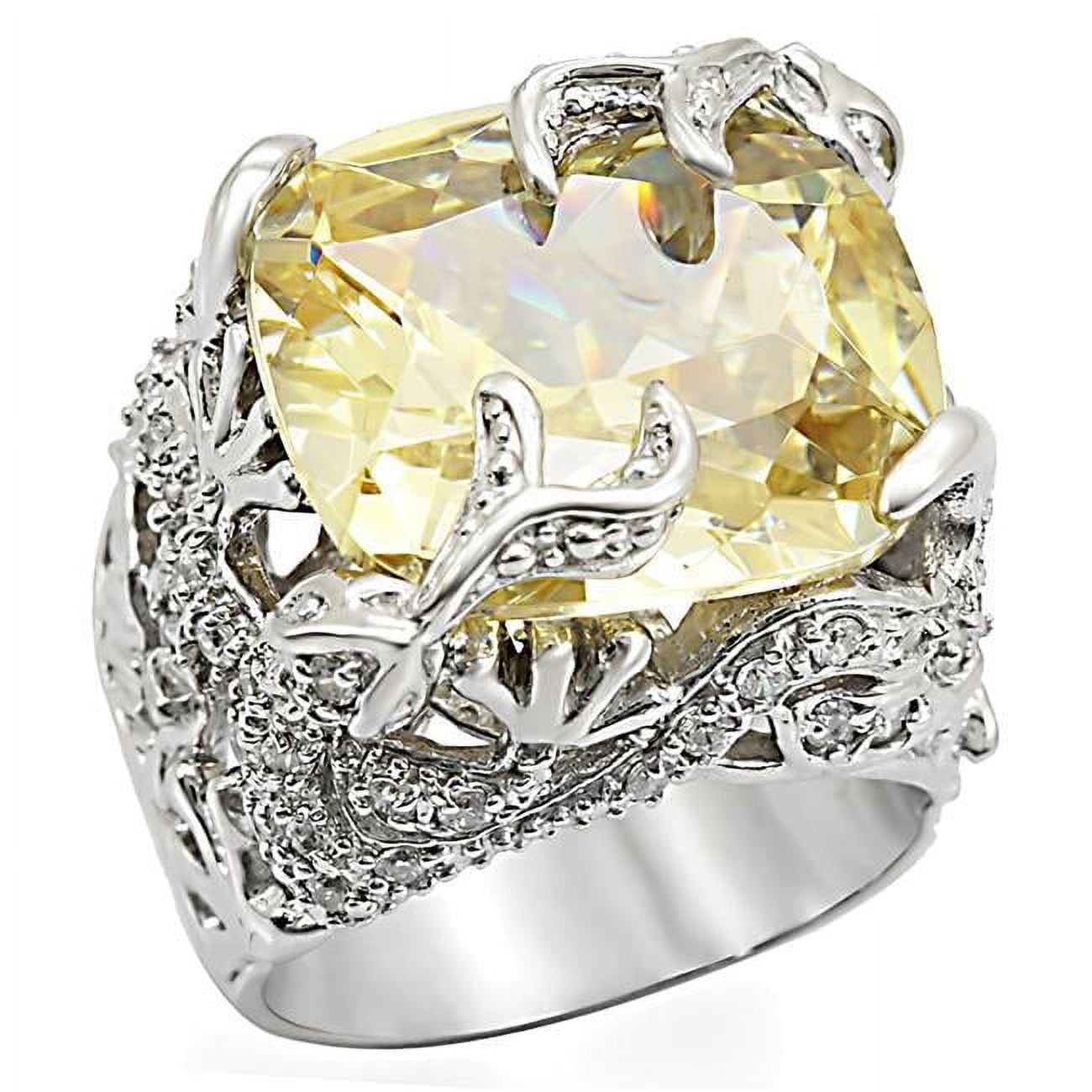 LOS335-7 Women Rhodium 925 Sterling Silver Ring with AAA Grade CZ in Citrine Yellow - Size 7
