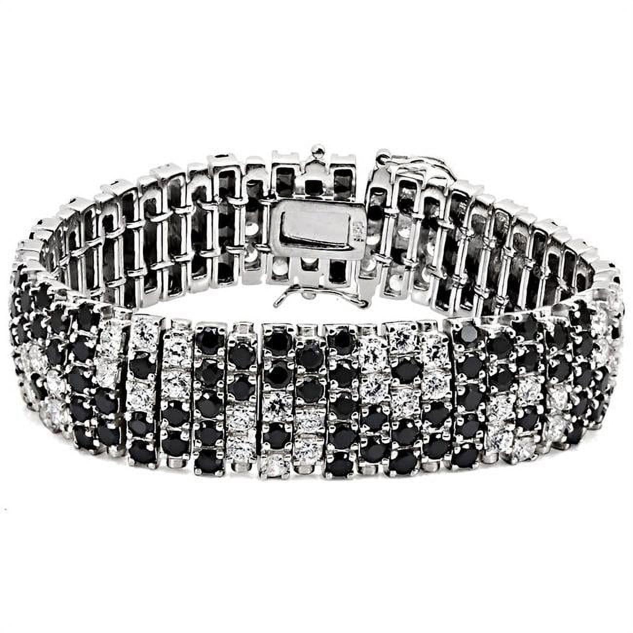 LOS476-7.25 Women Rhodium 925 Sterling Silver Bracelet with AAA Grade CZ in Black Diamond - 7.25 in.