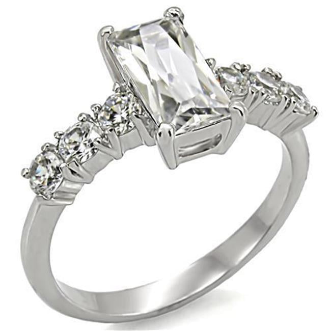 TK002-5 Women High Polished Stainless Steel Ring with AAA Grade CZ in Clear - Size 5