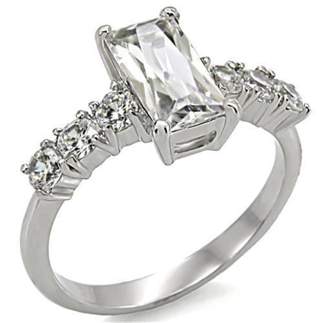 TK002-6 Women High Polished Stainless Steel Ring with AAA Grade CZ in Clear - Size 6