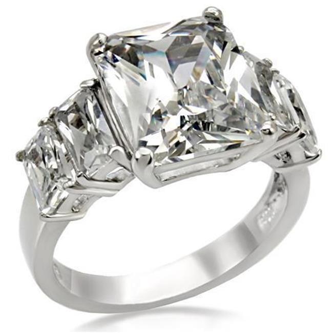 TK007-6 Women High Polished Stainless Steel Ring with AAA Grade CZ in Clear - Size 6