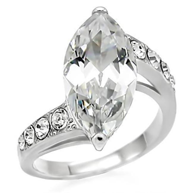 TK008-5 Women High Polished Stainless Steel Ring with AAA Grade CZ in Clear - Size 5