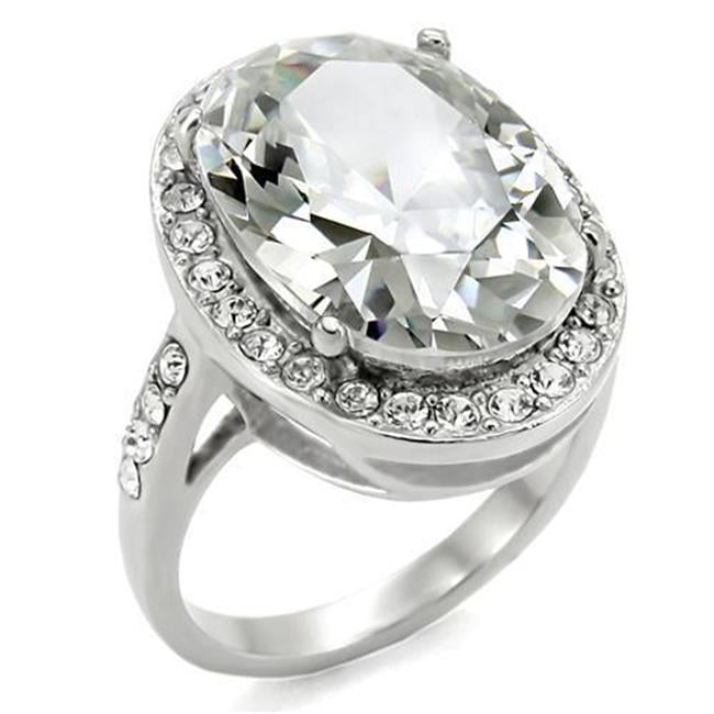 TK010-5 Women High Polished Stainless Steel Ring with AAA Grade CZ in Clear - Size 5