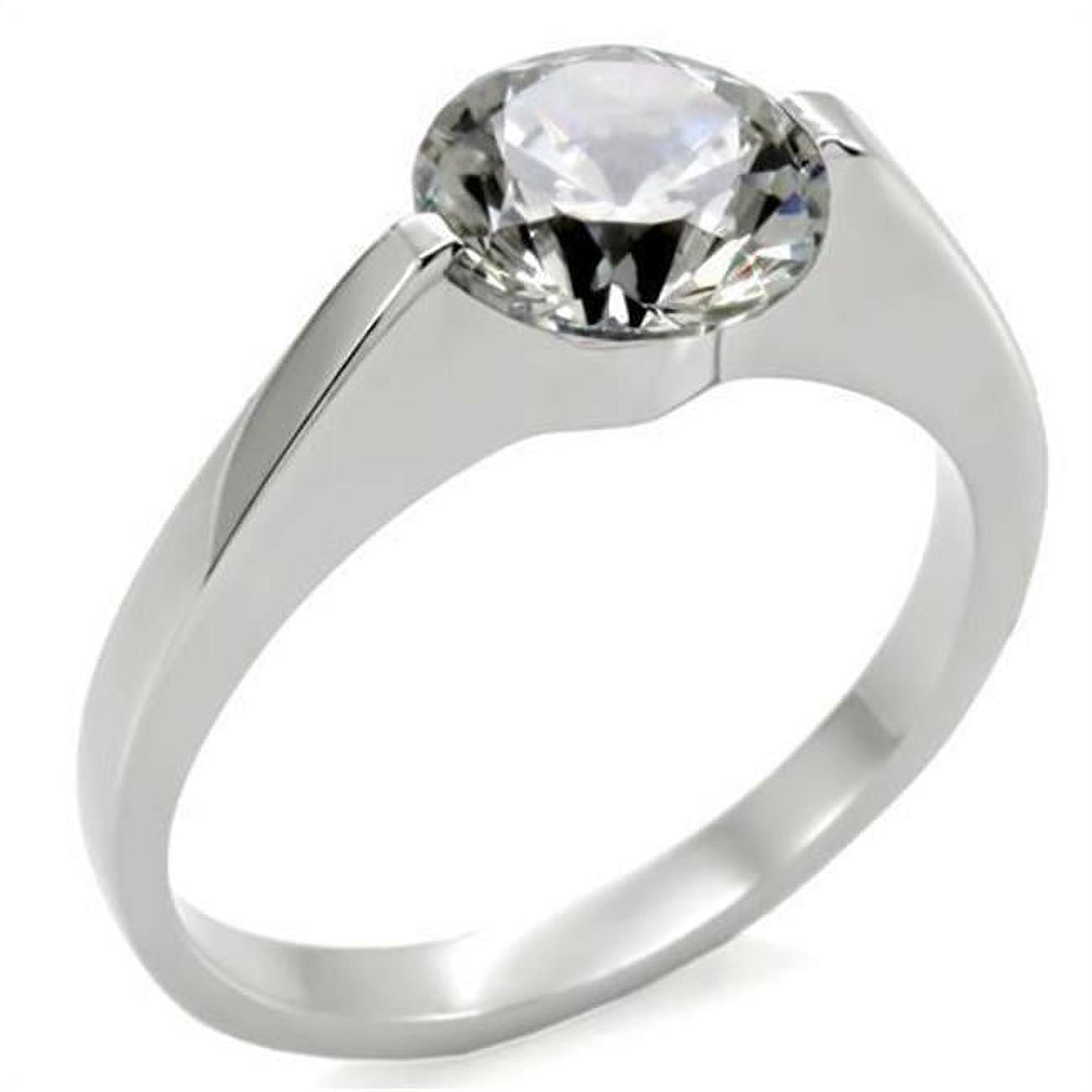 TK012-10 Women High Polished Stainless Steel Ring with AAA Grade CZ in Clear - Size 10