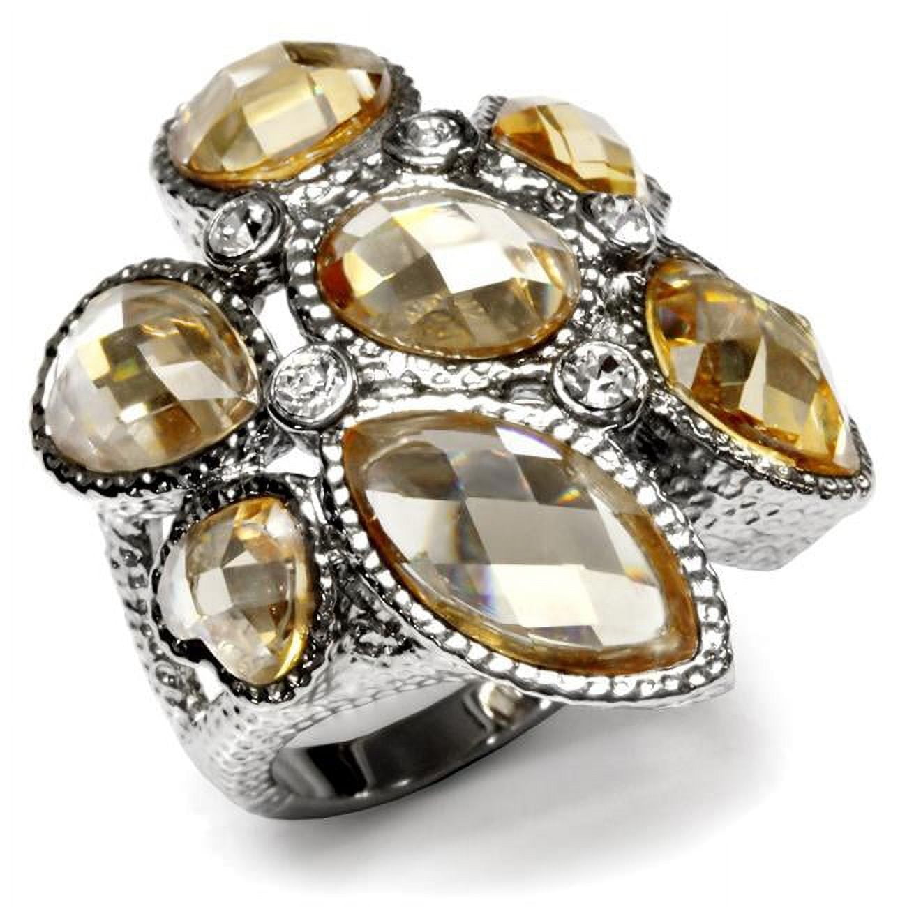 TK044-6 Women High Polished Stainless Steel Ring with AAA Grade CZ in Champagne - Size 6