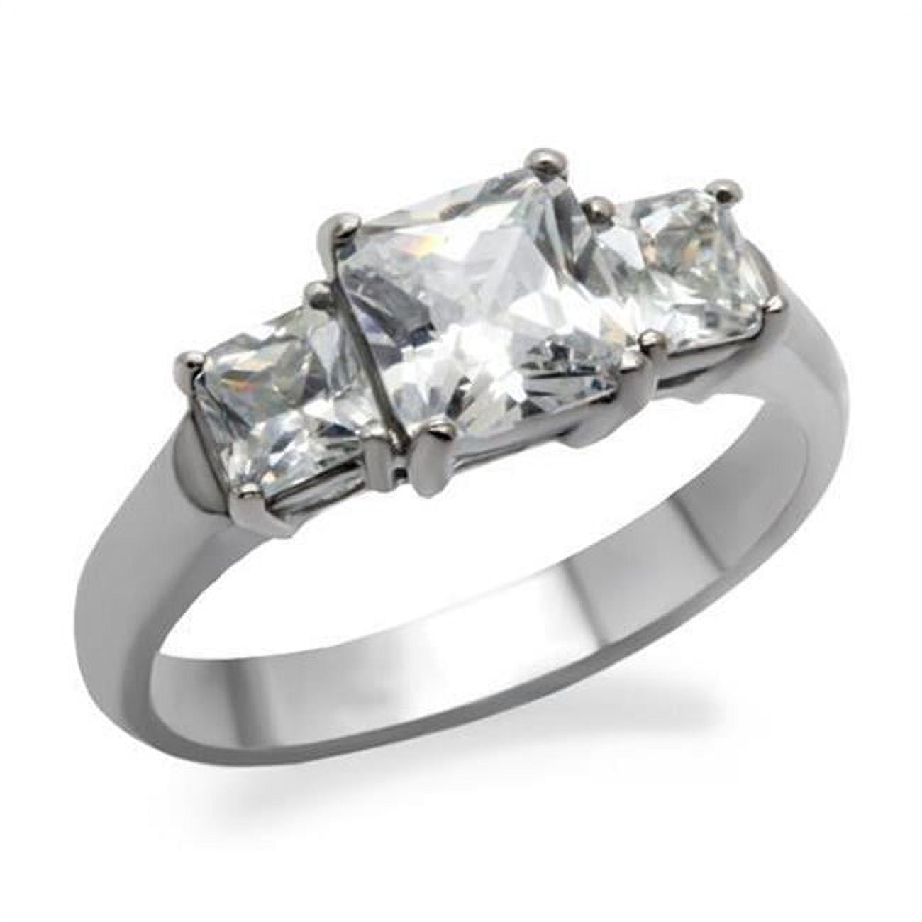 TK058-5 Women High Polished Stainless Steel Ring with AAA Grade CZ in Clear - Size 5