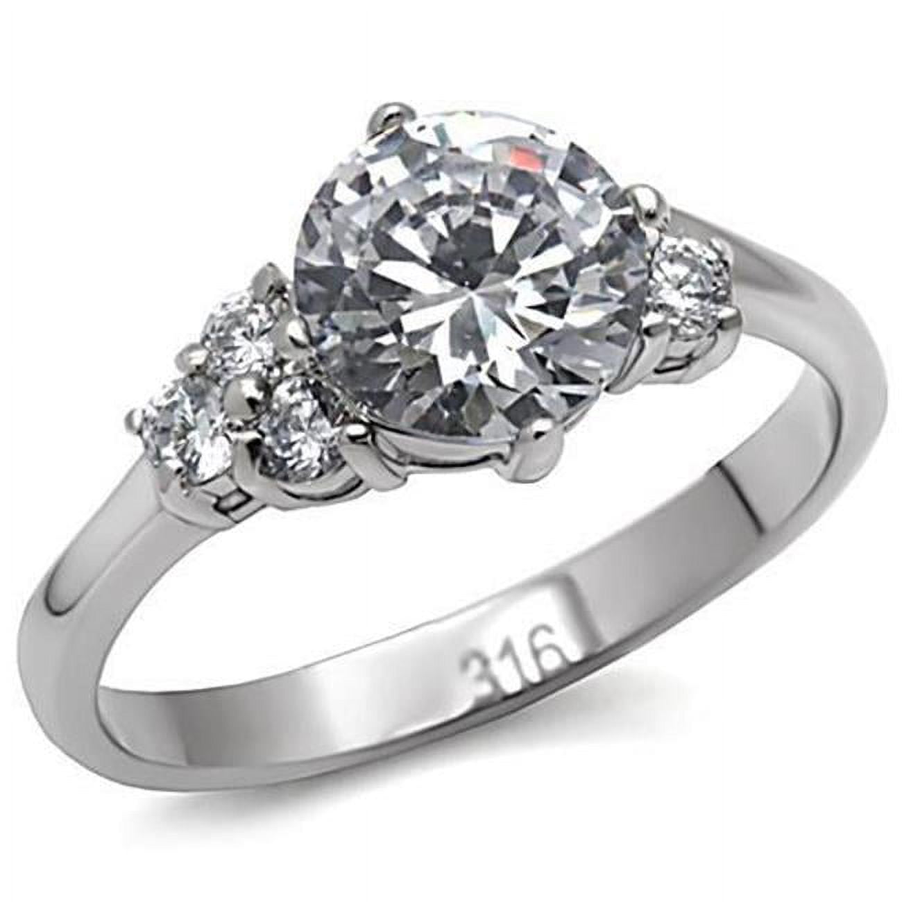 TK062-9 Women High Polished Stainless Steel Ring with AAA Grade CZ in Clear - Size 9