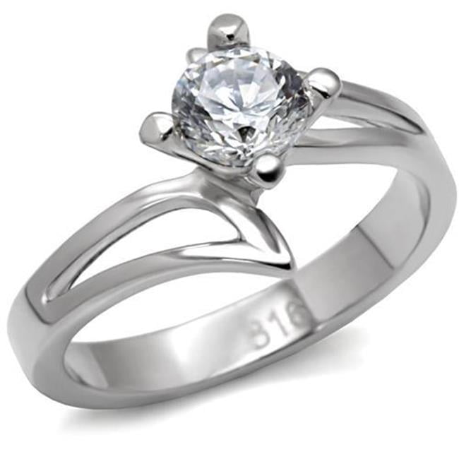 TK063-5 Women High Polished Stainless Steel Ring with AAA Grade CZ in Clear - Size 5