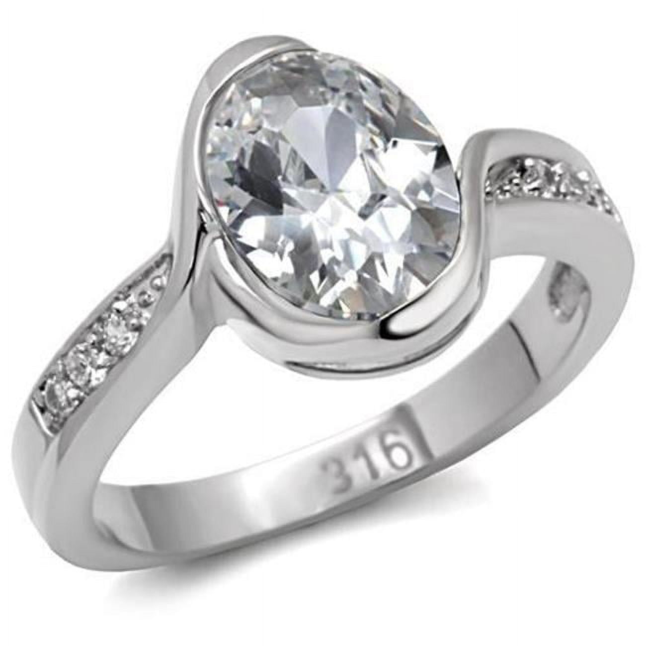 TK064-6 Women High Polished Stainless Steel Ring with AAA Grade CZ in Clear - Size 6