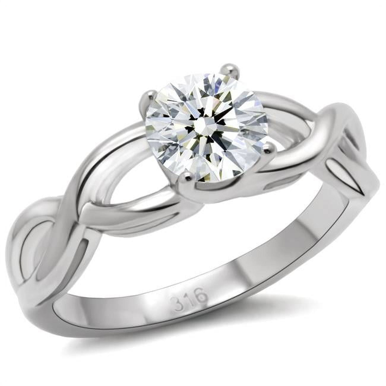 TK065-6 Women High Polished Stainless Steel Ring with AAA Grade CZ in Clear - Size 6