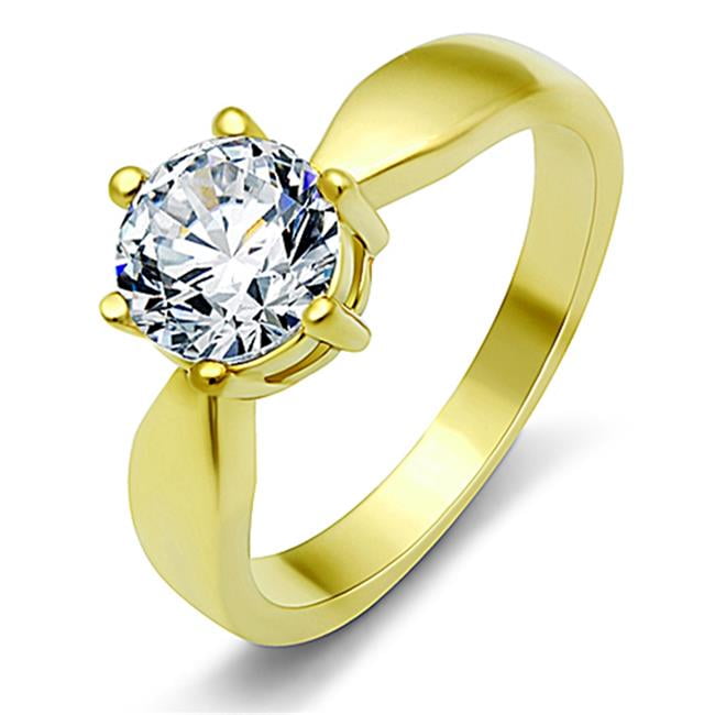 TK071G-9 Women IP Gold Stainless Steel Ring with AAA Grade CZ in Clear - Size 9