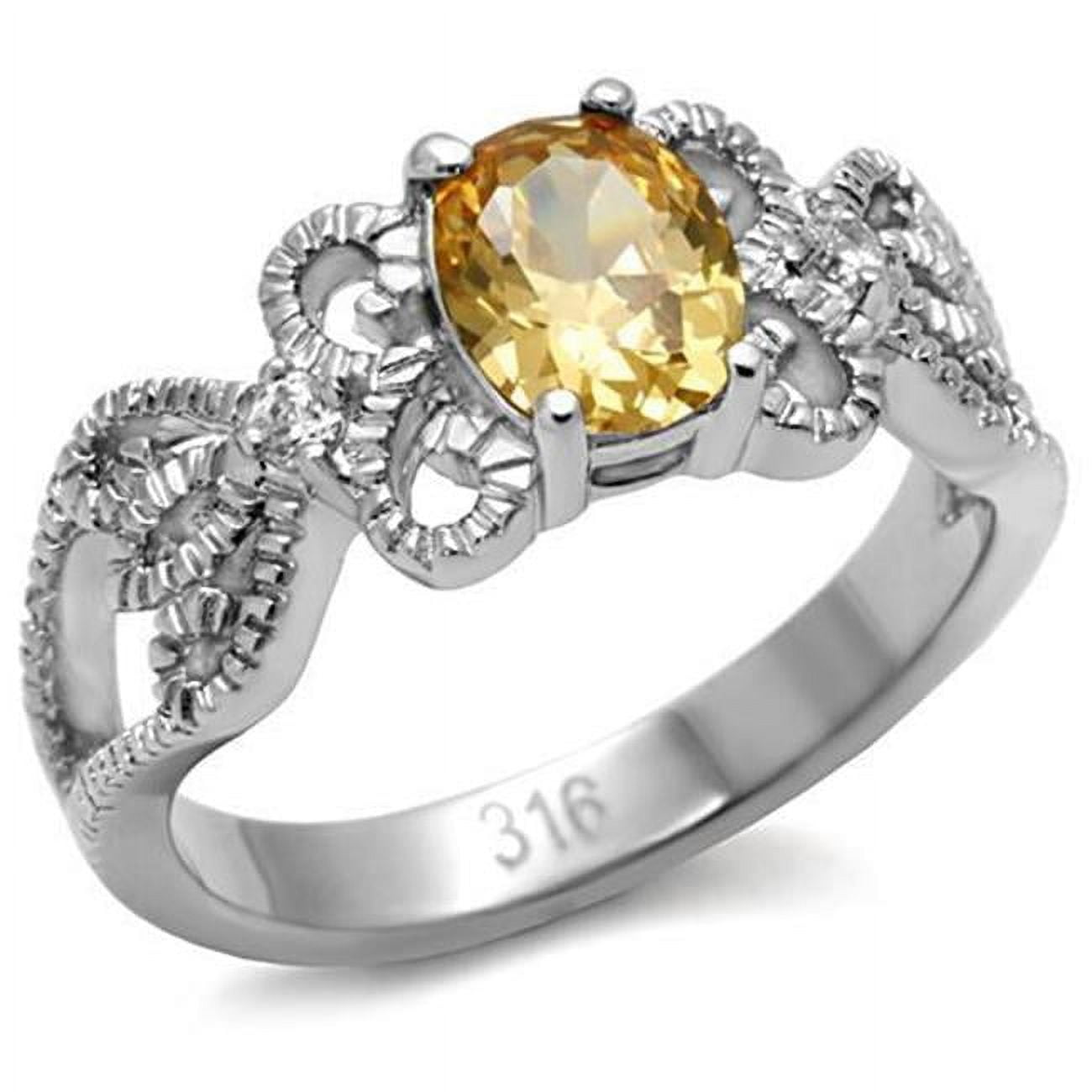 TK080-6 Women High Polished Stainless Steel Ring with AAA Grade CZ in Champagne - Size 6