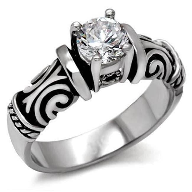 TK082-7 Women High Polished Stainless Steel Ring with AAA Grade CZ in Clear - Size 7
