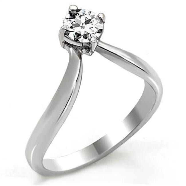 TK0W260-7 Women High Polished Stainless Steel Ring with AAA Grade CZ in Clear - Size 7
