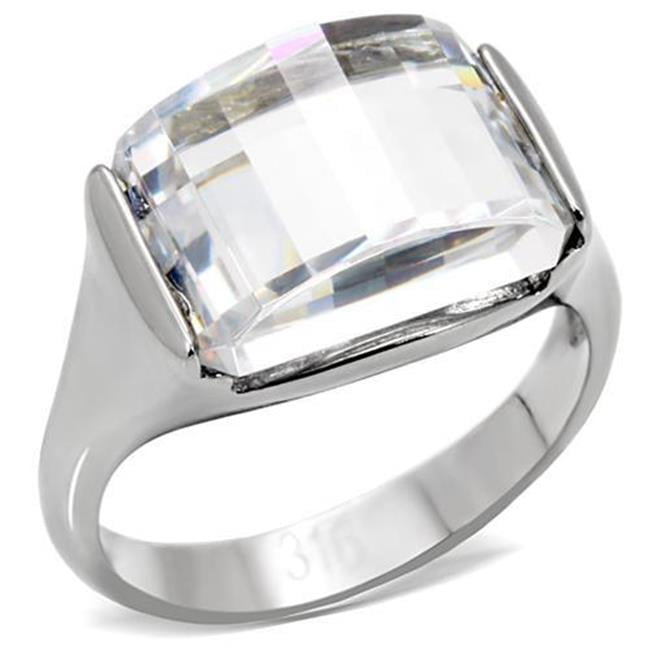 Women High Polished Stainless Steel Ring with AAA Grade CZ in Clear - Size 7