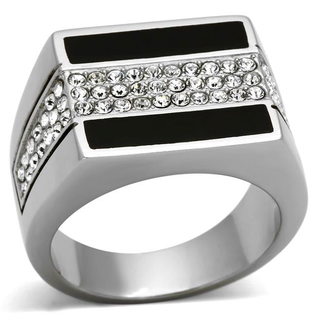 TK1048-10 Men High Polished Stainless Steel Ring with Top Grade Crystal in Clear - Size 10