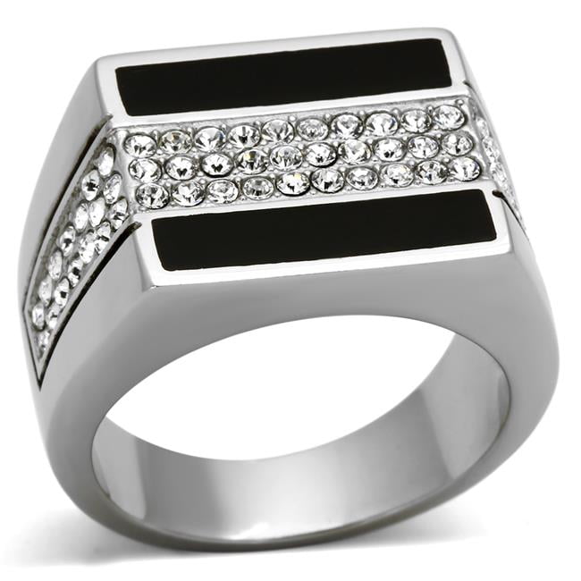 TK1048-11 Men High Polished Stainless Steel Ring with Top Grade Crystal in Clear - Size 11