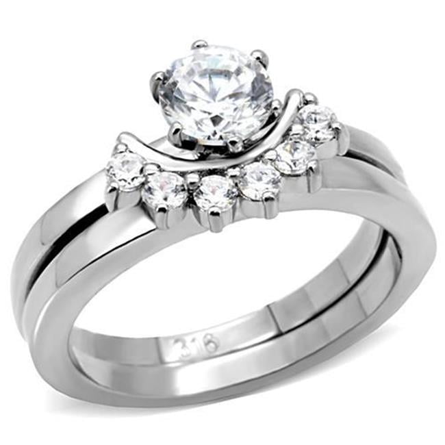 TK105-10 Women High Polished Stainless Steel Ring with AAA Grade CZ in Clear - Size 10