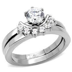 TK105-7 Women High Polished Stainless Steel Ring with AAA Grade CZ in Clear - Size 7