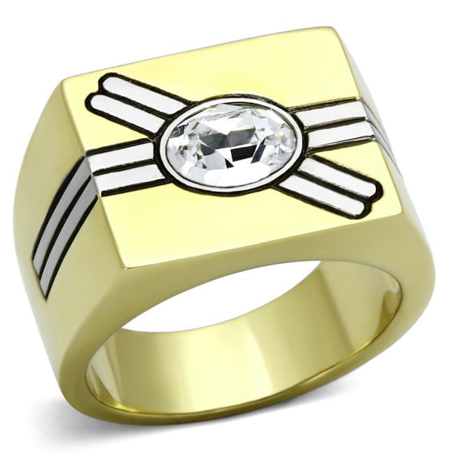 Picture of Alamode TK1065-9 Men Two-Tone IP Gold Stainless Steel Ring with Top Grade Crystal in Clear - Size 9