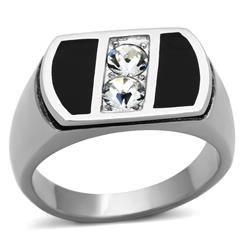 TK1068-8 Men High Polished Stainless Steel Ring with Top Grade Crystal in Clear - Size 8