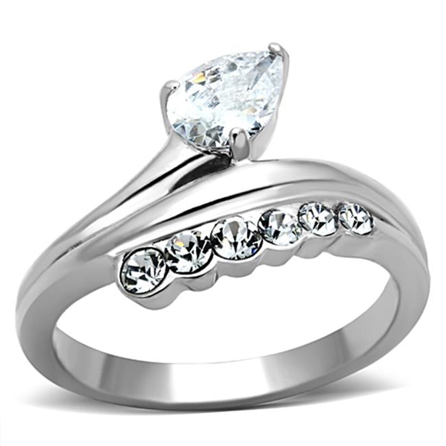 TK1080-5 Women High Polished Stainless Steel Ring with AAA Grade CZ in Clear - Size 5