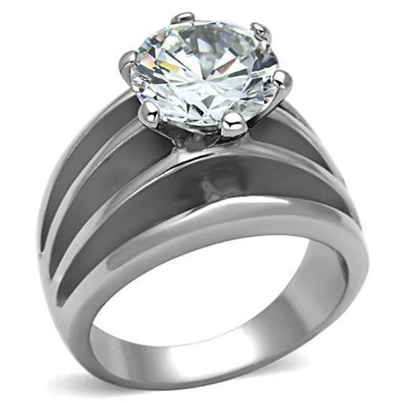 TK1084-7 Women High Polished Stainless Steel Ring with AAA Grade CZ in Clear - Size 7