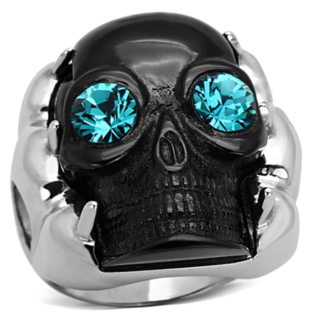Picture of Alamode TK1118-8 Women Two-Tone IP Black Stainless Steel Ring with Top Grade Crystal in Blue Zircon - Size 8