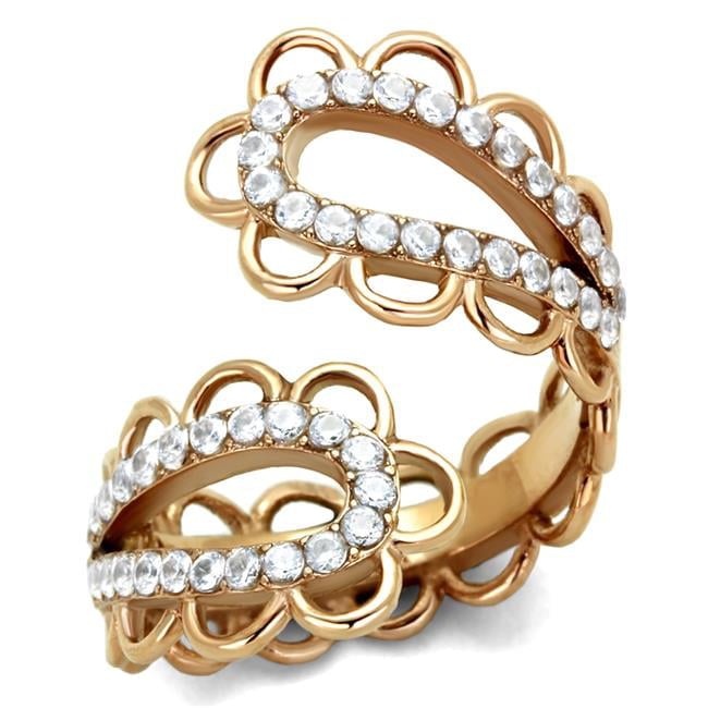 TK1633-9 Women IP Rose Gold Stainless Steel Ring with AAA Grade CZ in Clear - Size 9