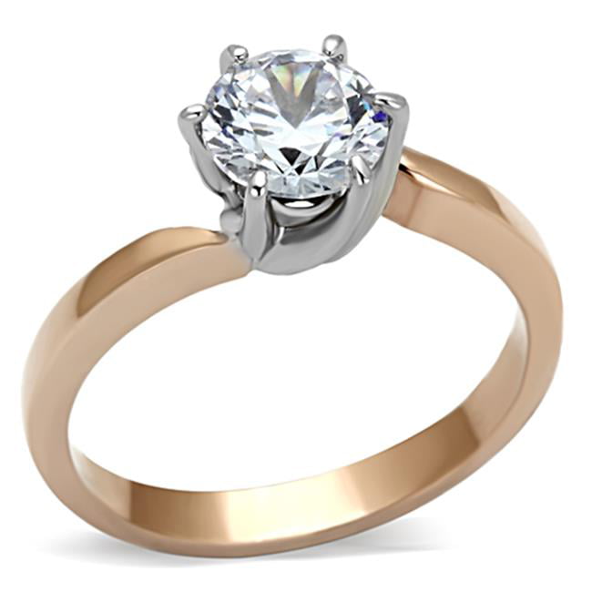 TK1161-5 Women Two-Tone IP Rose Gold Stainless Steel Ring with AAA Grade CZ in Clear - Size 5