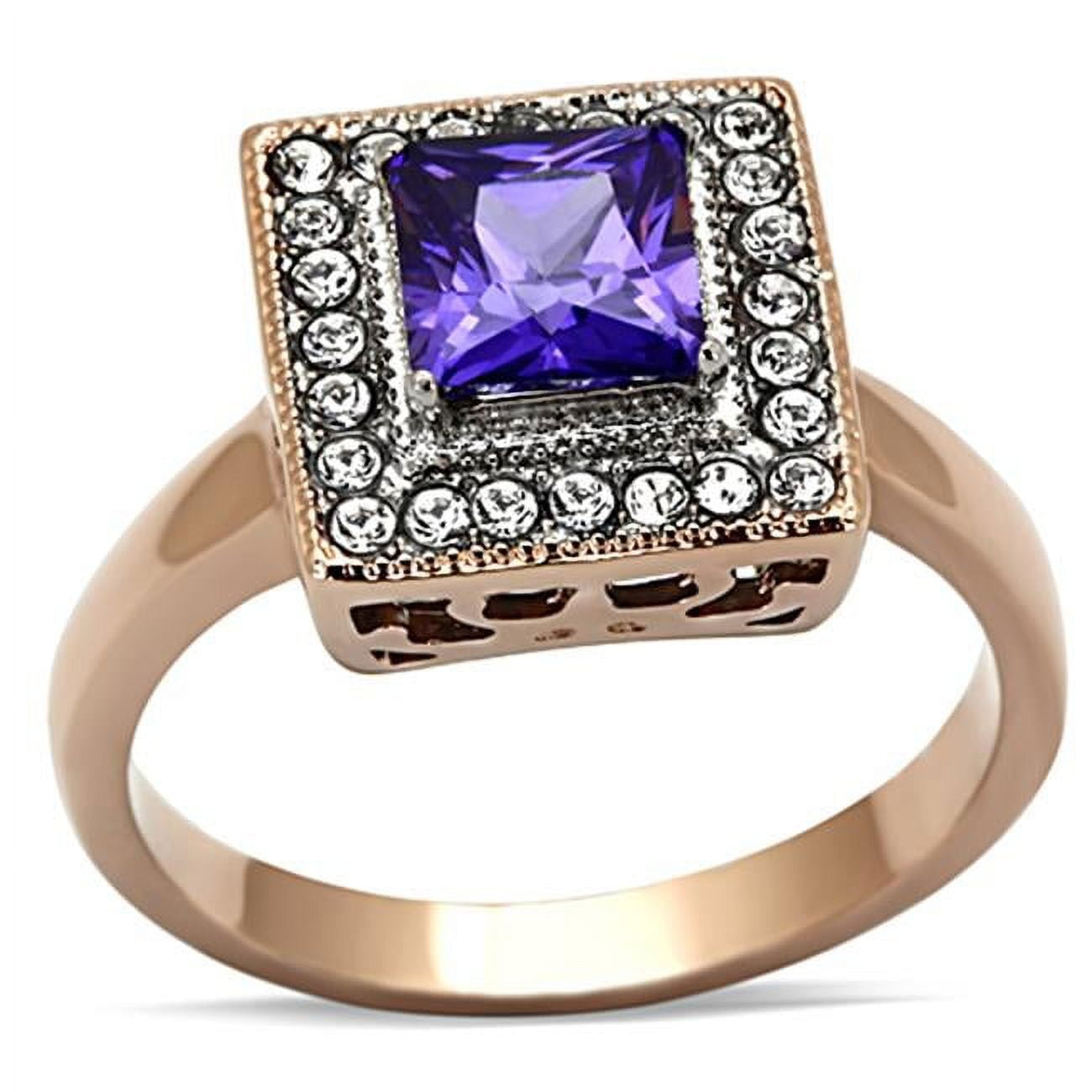 Women Two-Tone IP Rose Gold Stainless Steel Ring with AAA Grade CZ in Tanzanite - Size 5 -  Precious Stone, PR1489691