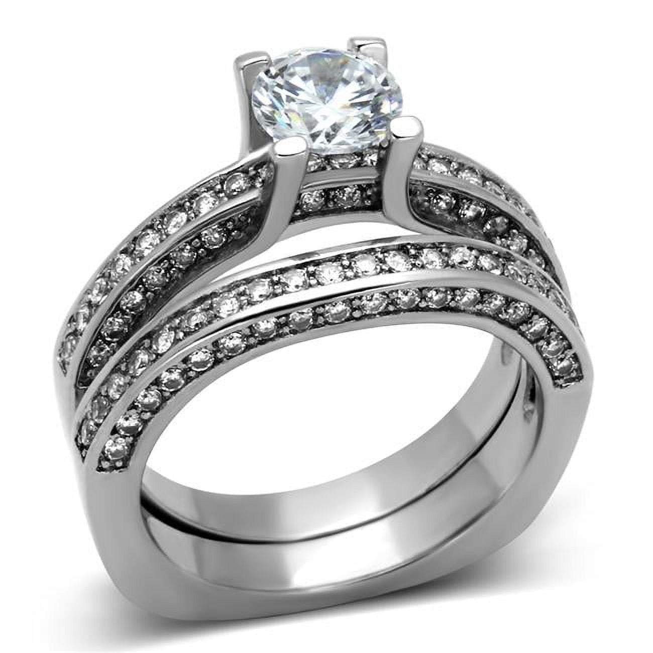 TK1175-8 Women High Polished Stainless Steel Ring with AAA Grade CZ in Clear - Size 8
