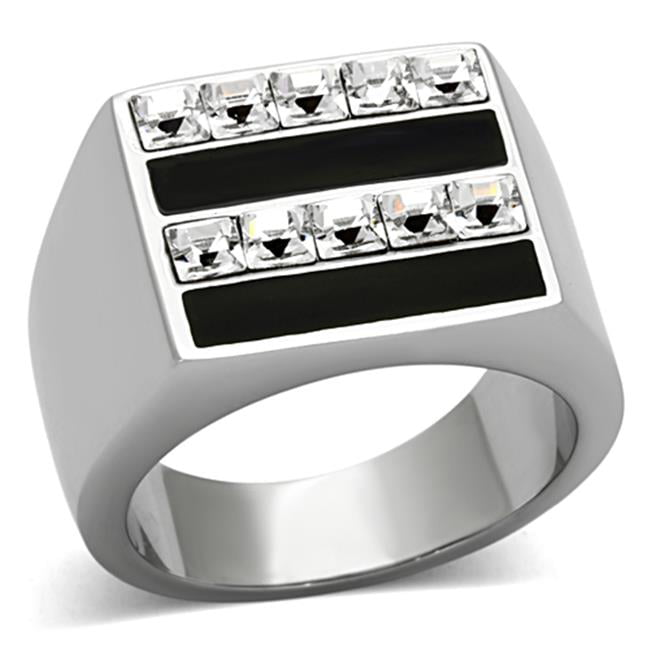 TK1177-13 Men High Polished Stainless Steel Ring with Top Grade Crystal in Clear - Size 13