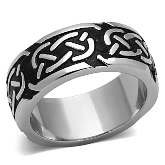 Men High Polished Stainless Steel Ring with Epoxy in Jet - Size 9