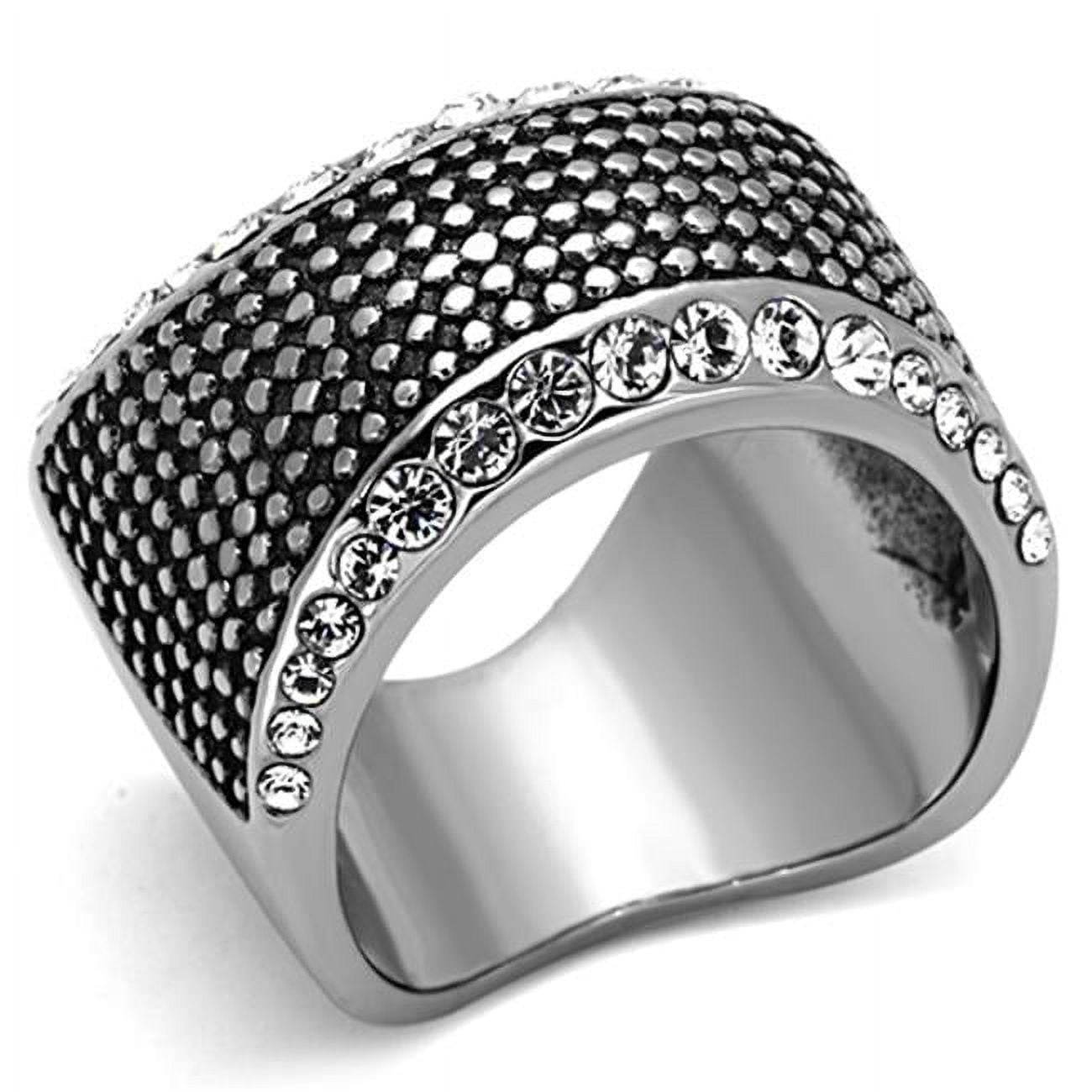 TK1198-12 Men High Polished Stainless Steel Ring with Top Grade Crystal in Clear - Size 12